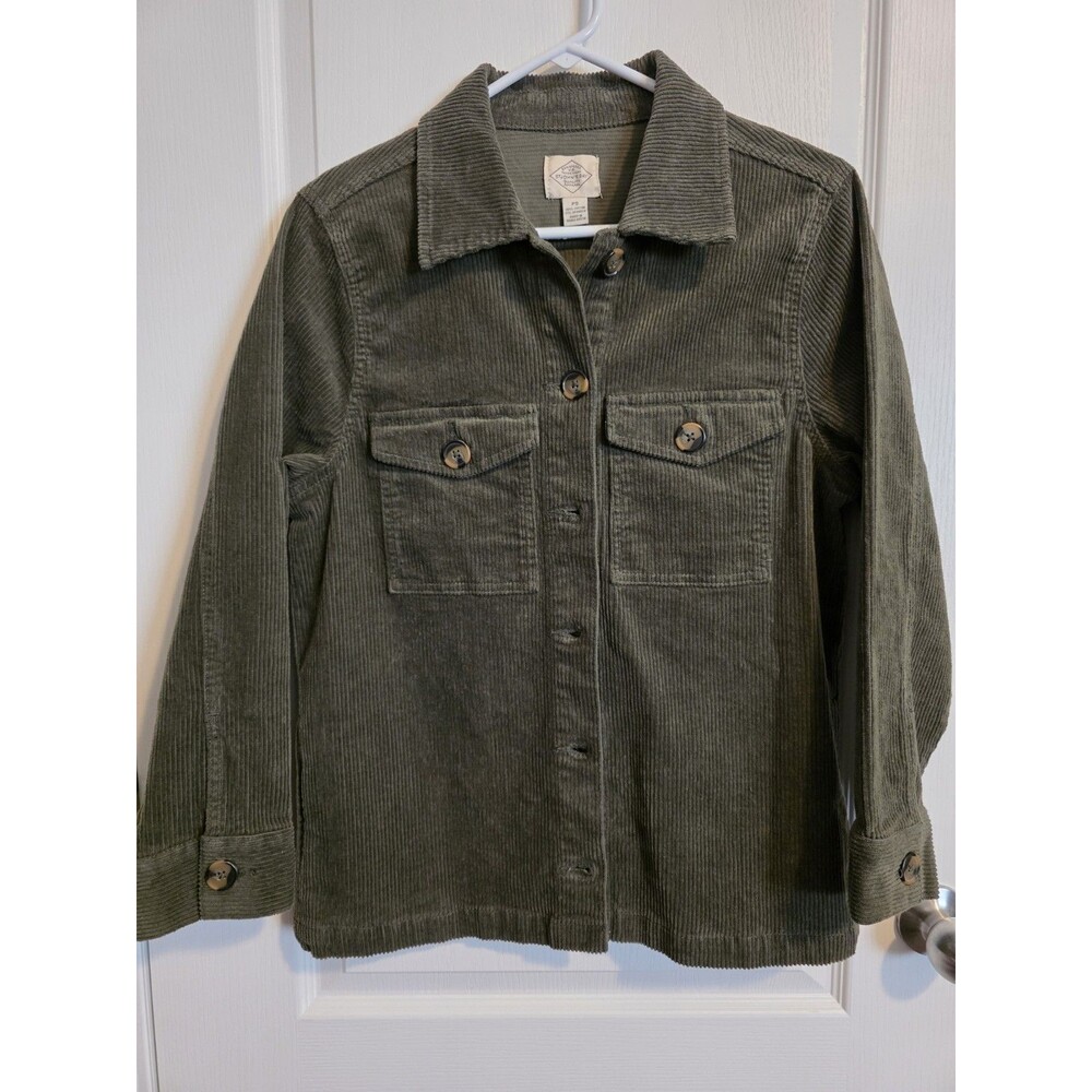 St John's Bay olive green corduroy jacket (shacket)with pockets sz PS